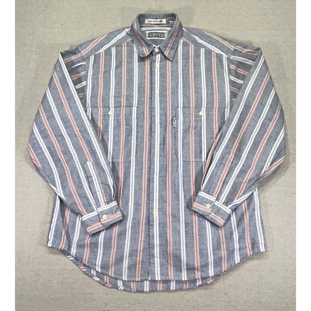 Vintage Levi's Big E Men's Medium White Tab Shirt Button Stripe Western